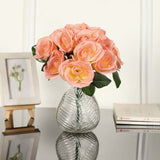 12inches Peach Artificial Velvet-Like Fabric Rose Flower Bouquet Bush