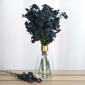 12 Stems Navy Blue Artificial Silk Babys Breath Flower Bushes Spray