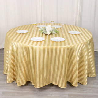 Elevate Your Event with the Champagne Satin Stripe Seamless Round Tablecloth