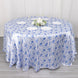 120inch White Blue Chinoiserie Floral Print Seamless Satin Round Tablecloth, Wrinkle Resistant