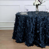 120inch Navy Blue 3D Leaf Petal Taffeta Fabric Round Tablecloth