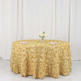 120inch Champagne Grandiose 3D Rosette Satin Round Tablecloth