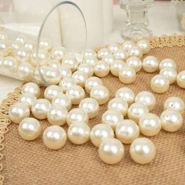 120-Pack Faux Craft Pearl Beads Ivory - Glossy Beads with Holes for Vase Filler Jewelry Making Bridal Accessories & Event Decor 20mm