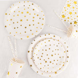 120 Pcs White Gold Stars Disposable Dinnerware Set, Tableware Combo Pack