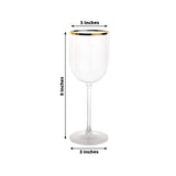12-Pack 12oz Clear Plastic Wine Goblets with Gold Rim, Premium Disposable Long Stem Glassware - 9"