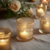 12 Pack Ribbed Glass Votive Candle Holders – Amber Gold, 2.5inch Tealight Cups for Tabletop Lighting