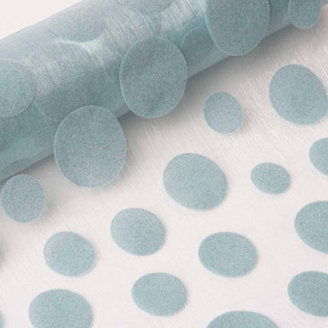 12"x10 Yards Light Blue Premium Organza With Velvet Dots Fabric Bolt, DIY Craft Fabric Roll