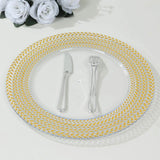 6 Pack Clear Acrylic Charger Plates With Wheat Pattern Gold Rim