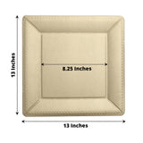 10 Pack | 13inch Champagne Textured Disposable Square Charger Plates