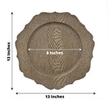 6 Pack | 13inch Rustic Natural Embossed Wood Grain Acrylic Charger Plates with Scalloped Rim