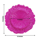 6 Pack 13inch Fuchsia Round Reef Acrylic Plastic Charger Plates, Dinner Charger Plates