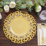 6 Pack Metallic Gold Laser Cut Disposable Dining Table Mats with Floral Rim