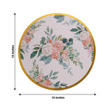 6 Pack White Pink Peony Flowers Print Cardboard Paper Charger Plates with Gold Rim, 13inch Round