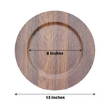 6 Pack | 13inch Dark Brown Rustic Faux Wood Plastic Charger Plates