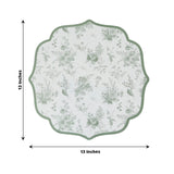 10 Pack Disposable Charger Plates with Sage Green French Toile Pattern, Cardboard Paper