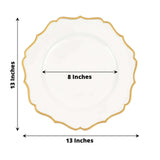 6 Pack | White 13inch Gold Scalloped Rim Acrylic Charger Plates, Round Plastic Charger Plates