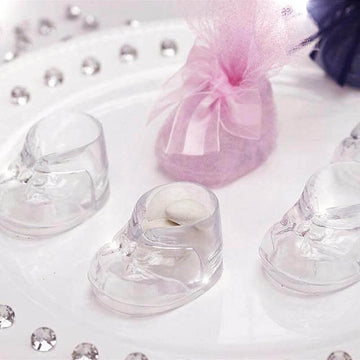 13 Pack 2.5" Clear Fillable Plastic Baby Booties Party Favor Boxes, Transparent Baby Shower Candy Gift Boxes