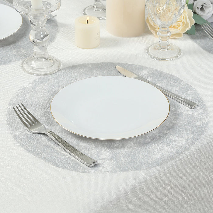 50 Pack Disposable Metallic Silver Placemats, 13" Non-Woven Mesh Fiber Round Table Mats for Dining & Events