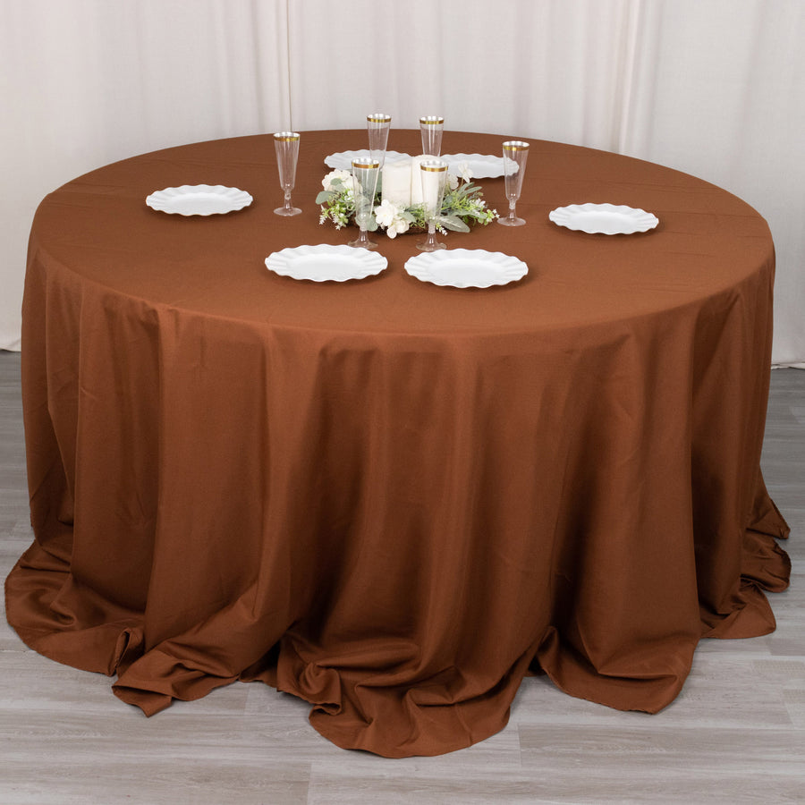 132inch Cinnamon Brown Seamless Polyester Round Tablecloth