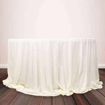 132" Ivory Premium Scuba Wrinkle Free Round Tablecloth, Seamless Scuba Polyester Tablecloth