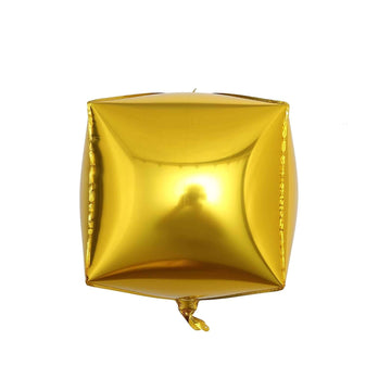 14" Gold Cube Mylar Balloons, 4D Square Foil Balloons