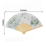 5-Pack Paper Folding Fans Party Favors in White & Sage Green French Toile Pattern, Handheld Fans