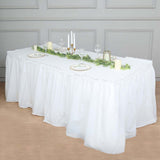 14ft White Ruffled Plastic Disposable Table Skirt, Waterproof Spill Proof Outdoor/Indoor Table Skirt