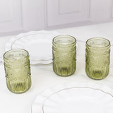 Vintage Embossed Drinking Glasses, Highball Cocktail Glass Tumblers Dusty Sage Green