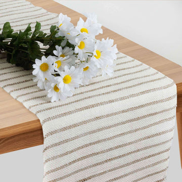 14"x108" White Natural Striped Rustic Jute Burlap Table Runner