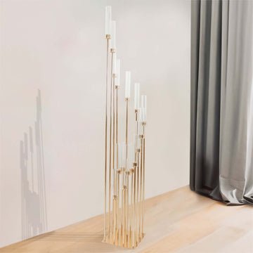 16-Arm Cluster Taper Candle Holder Gold with Clear Glass Shades - Stunning Large Candle Display for Venues 78"