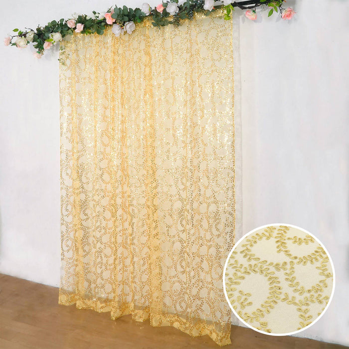 8ftx8ft Gold Embroider Sequin Event Curtain Drapes, Sparkly Sheer Backdrop Event Panel Embroidery
