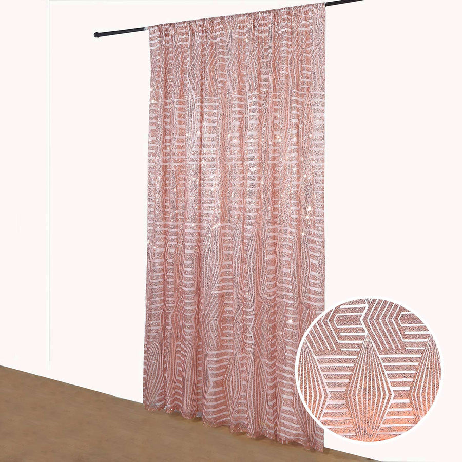 8ftx8ft Rose Gold Geometric Diamond Glitz Sequin Curtain Panel with Satin Backing