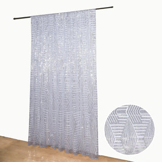 Make a Statement with the 8ftx8ft Silver Geometric Diamond Glitz Sequin Curtain Panel