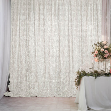 8ftx8ft Ivory Satin Rosette Event Curtain Drapes, Backdrop Event Panel