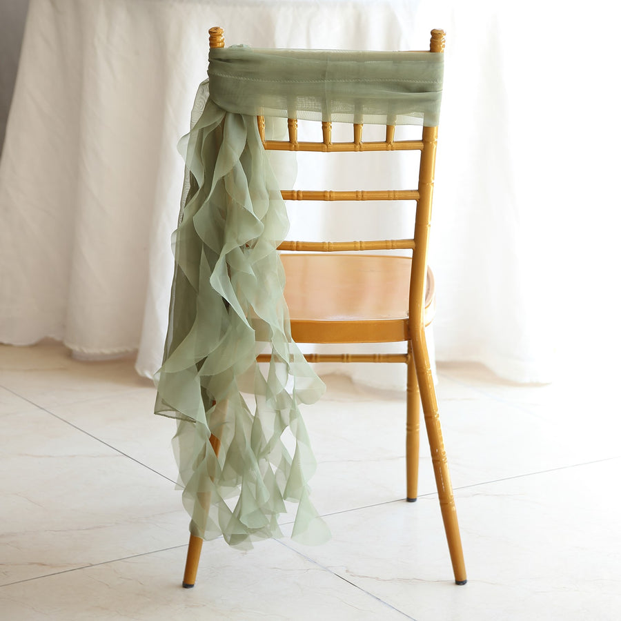 Eucalyptus Sage Green Chiffon Curly Chair Sash