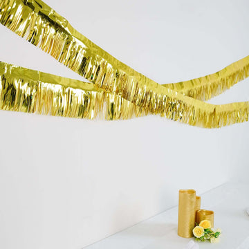 16ft Metallic Gold Foil Tassel Fringe Backdrop Banner, Tinsel Garland Decor