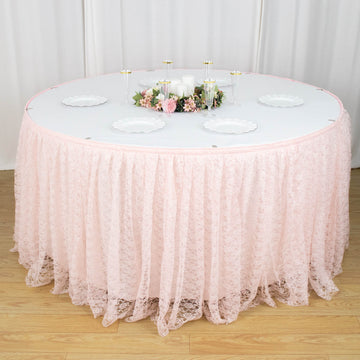 17ft Blush Premium Pleated Lace Table Skirt