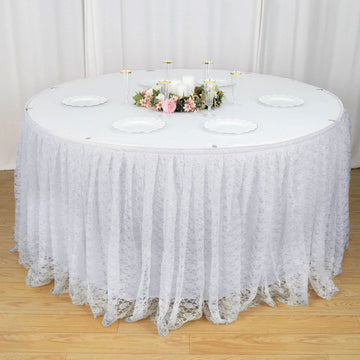 17ft White Premium Pleated Lace Table Skirt