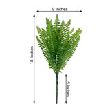 2 Stems | 18Inch Green Artificial Boston Fern Leaf Plant Indoor Faux Spray