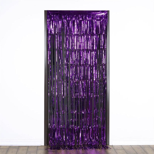 Purple metallic fringe doorway curtain