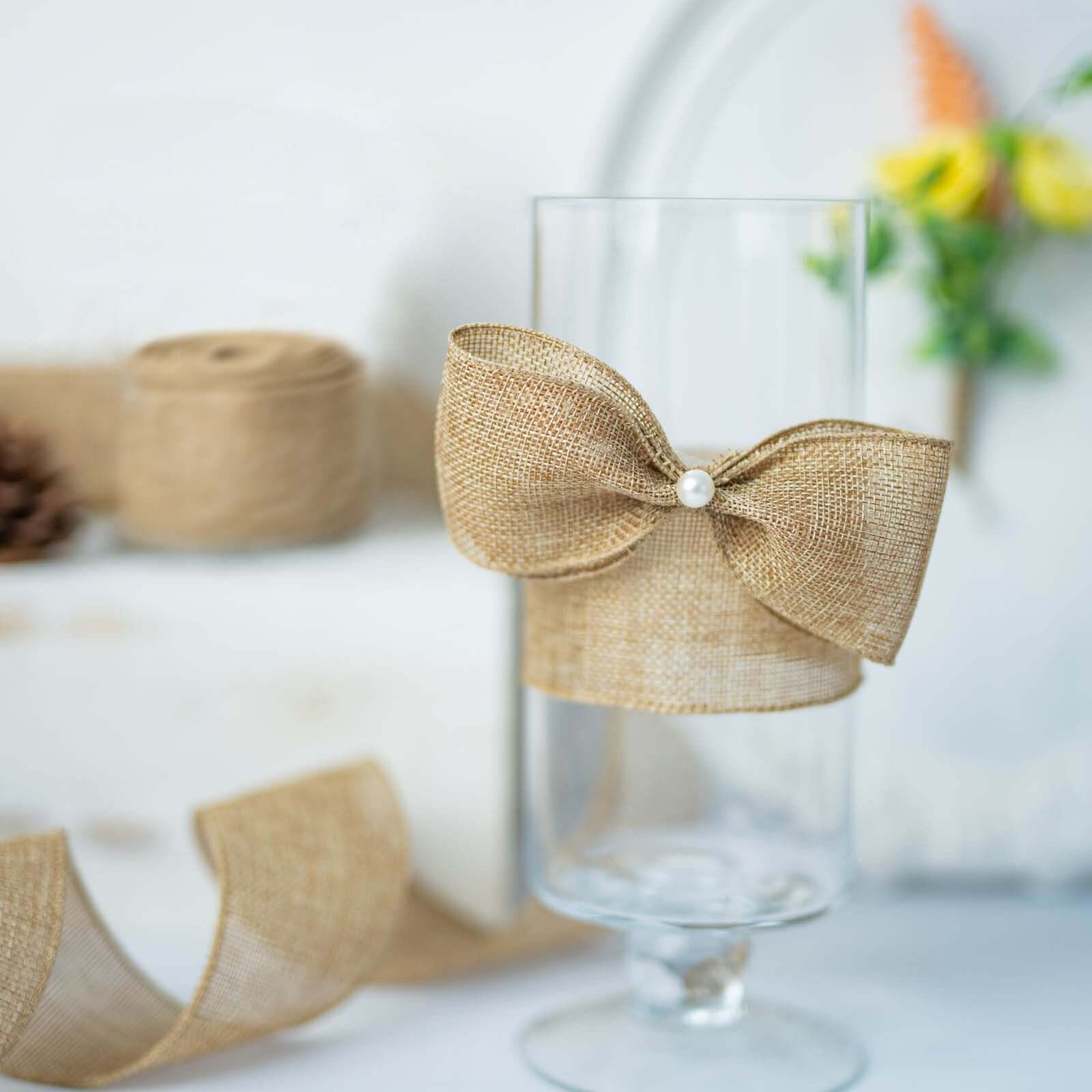 2.5" x 10 Yards Natural Tone Wired Burlap Ribbon Wholesale