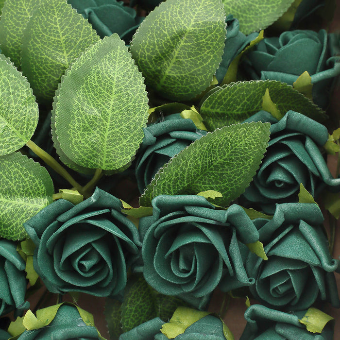 24 Roses | 2inch Hunter Green Artificial Foam Flowers With Stem Wire and Leaves