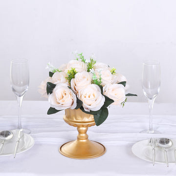 2 Pack Cream Silk 15-Head Rose Flower Balls For Centerpieces - 10", Artificial Kissing Ball Floral Arrangements