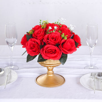 2 Pack Red Silk 15-Head Rose Flower Balls For Centerpieces - 10", Artificial Kissing Ball Floral Arrangements