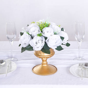 2 Pack White Silk 15-Head Rose Flower Balls For Centerpieces - 10", Artificial Kissing Ball Floral Arrangements