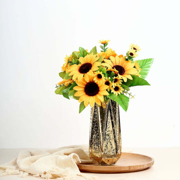 2 Bouquets 13" Yellow Artificial Silk Sunflower Flower Bushes