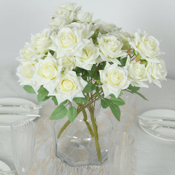 2 Bouquets 17" Ivory Real Touch Artificial Silk Rose Flower Bushes