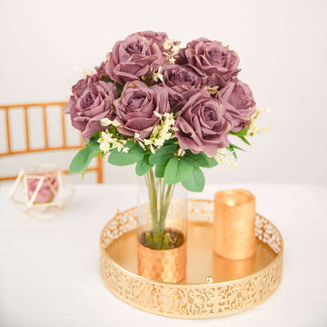 2 Bushes 18" Real Touch Dusty Rose Artificial Rose Flower Bouquet, Silk Long Stem Flower Arrangements