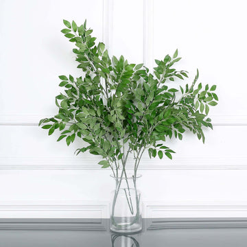 2 Bushes 42" Tall Light Green Artificial Silk Beech Leaf Branches, Faux Plant Stem Vase Fillers