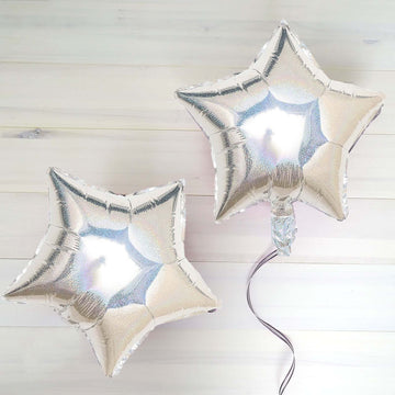 2 Pack 16" 4D Shiny Silver Star Mylar Foil Helium or Air Balloons